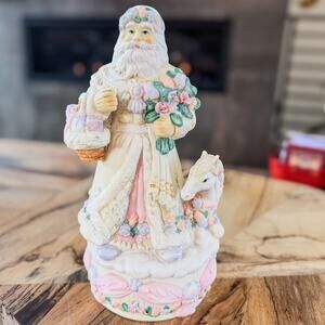 Vintage Victorian Musical Pastel Santa, Plays “White Christmas”, Porcelain 10.5”